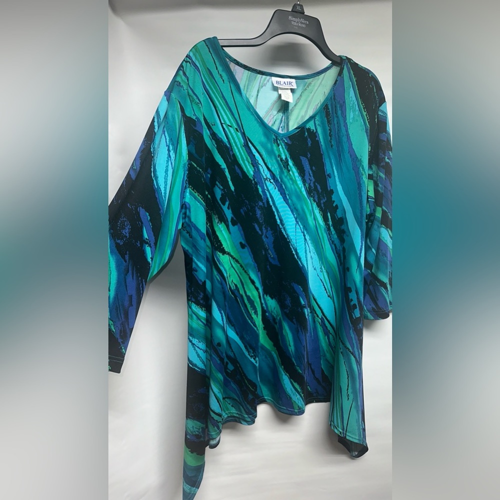 Blair Teal & Aqua Swirl Blouse